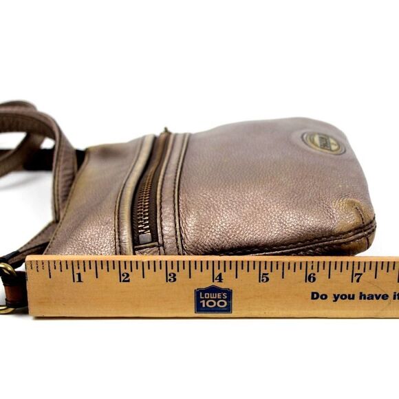 FOSSIL ANTIQUE GOLD GENUINE LEATHER ZIP TOP CROSSBODY SHOULDER BAG HANDBAG PURSE - Picture 10 of 11